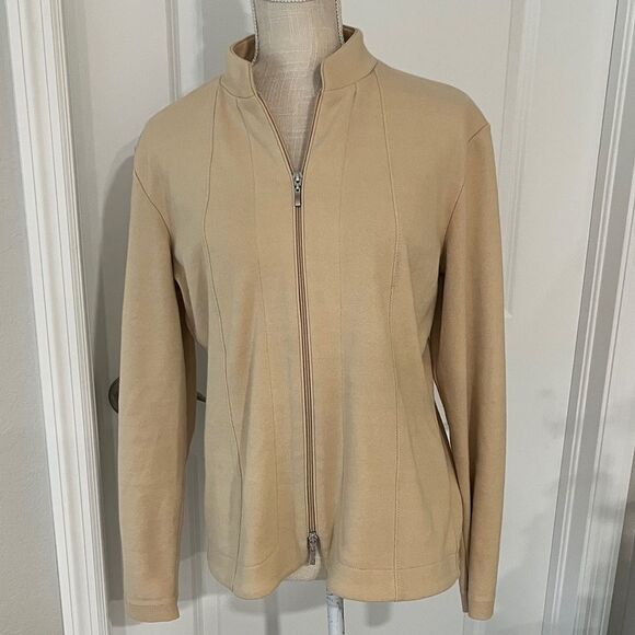 Talbots Classic Knit Tan Women's Jacket /Cardigan Double Zipper - Picture 1 of 8